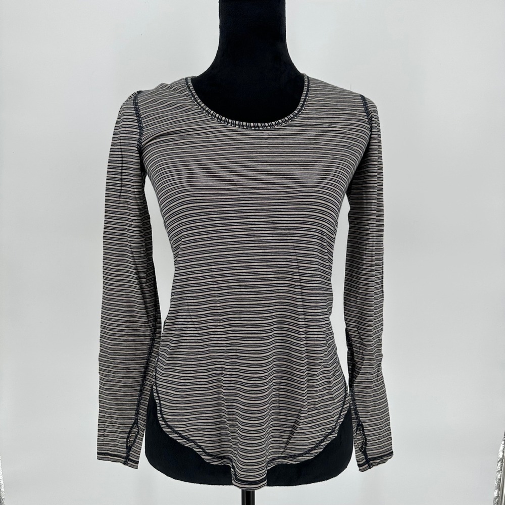 Lululemon Yogini 5 Year Long Sleeve Tee Black Striped Lightweight Pima Cotton 2‎